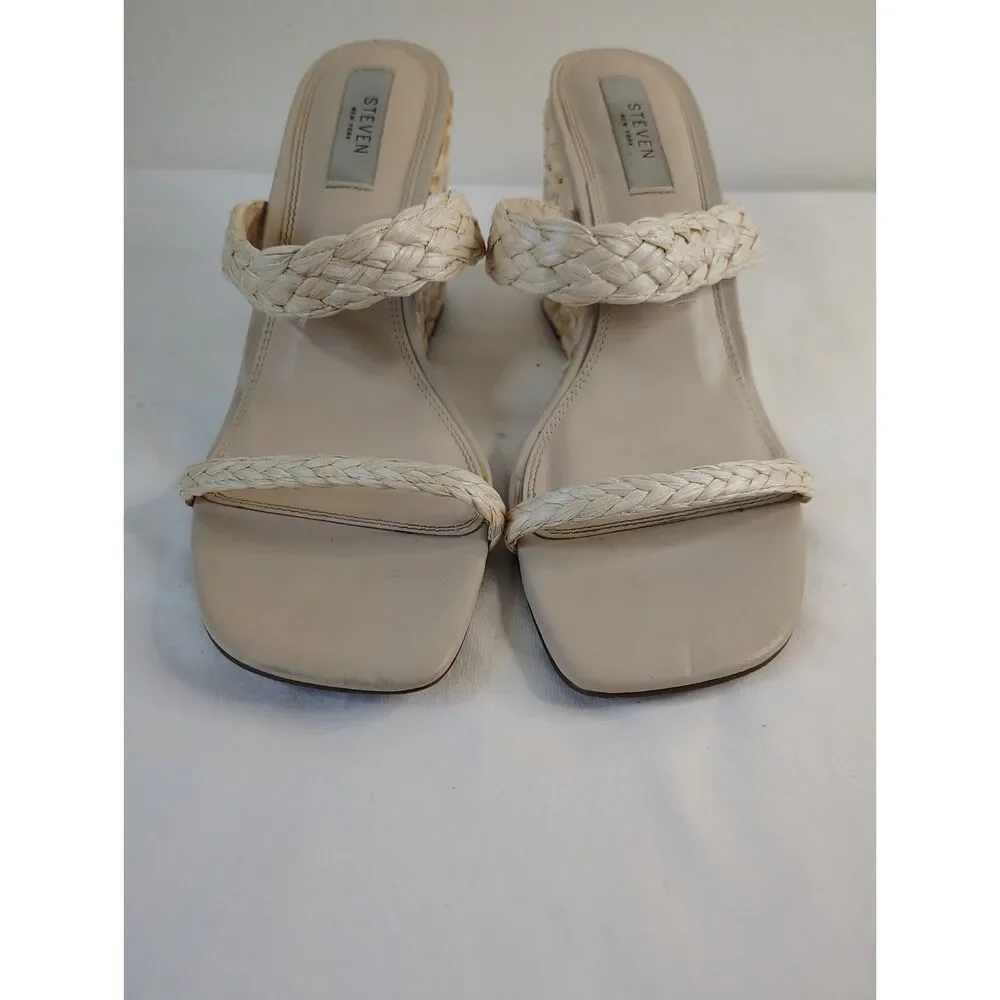 Steven New York Raffia Wedge Slide Shoes Beige Braided Sandals Women's 11M